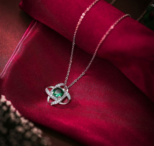 925 Silver Möbius Necklace for Women - Emerald & Diamond Jewelry Gift Set