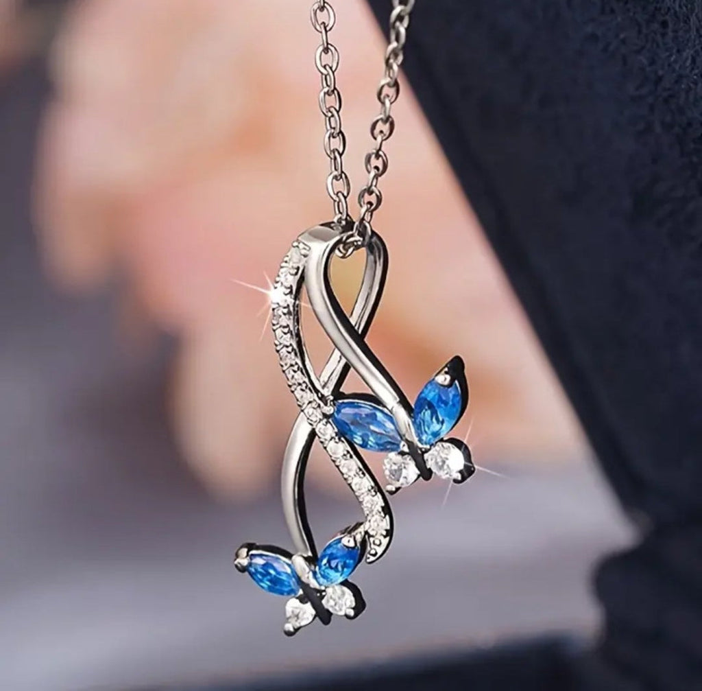 Elegant Twin Butterflies Infinity Pendant Necklace for Women - FDJO18